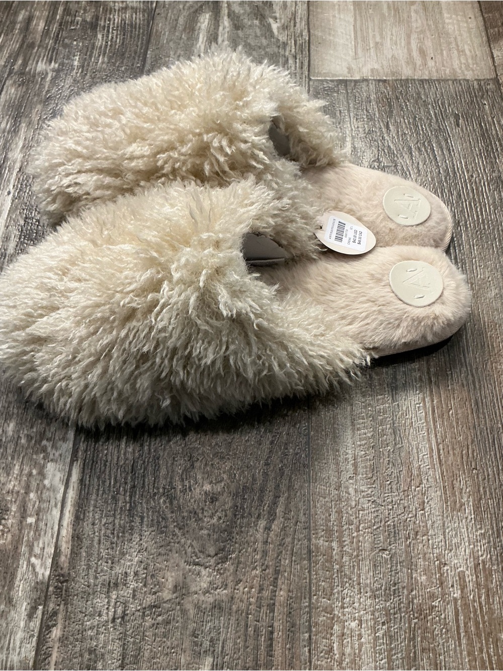 Anthropologie Cream Plush Slip-On Slippers Size Large 9/10 - Picture 7 of 12